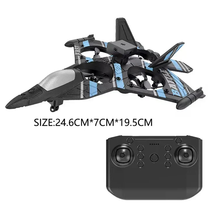 Toy jet model with remote control on a white background