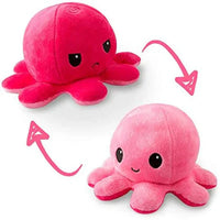 Two pink plush octopuses with a transforming mechanism on a white background