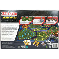 Risk Star Wars board game packaging with game pieces and cards on a white background