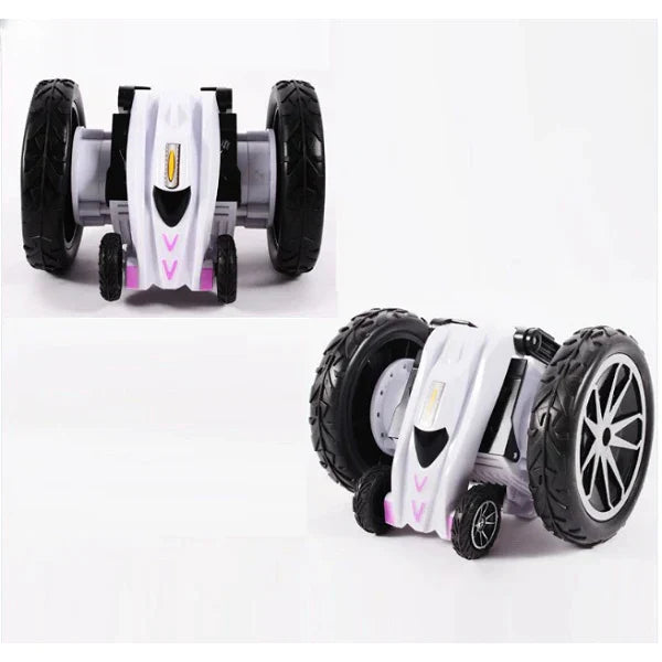 Toy car with two different orientations on a white background