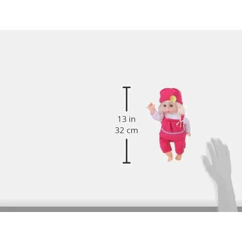 Toy figure with dimensions shown next to a hand for scale on a white background