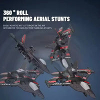 Drones performing aerial stunts with text on a blue background