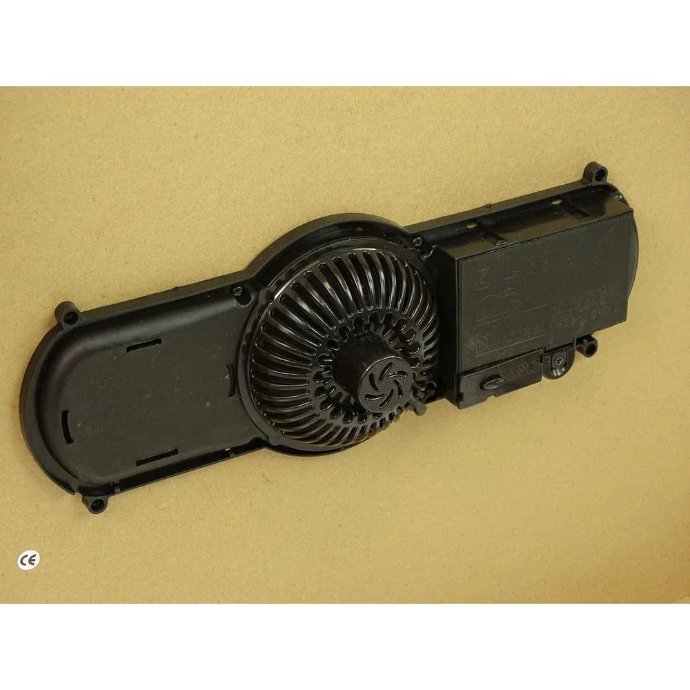 Black fan assembly on a beige background